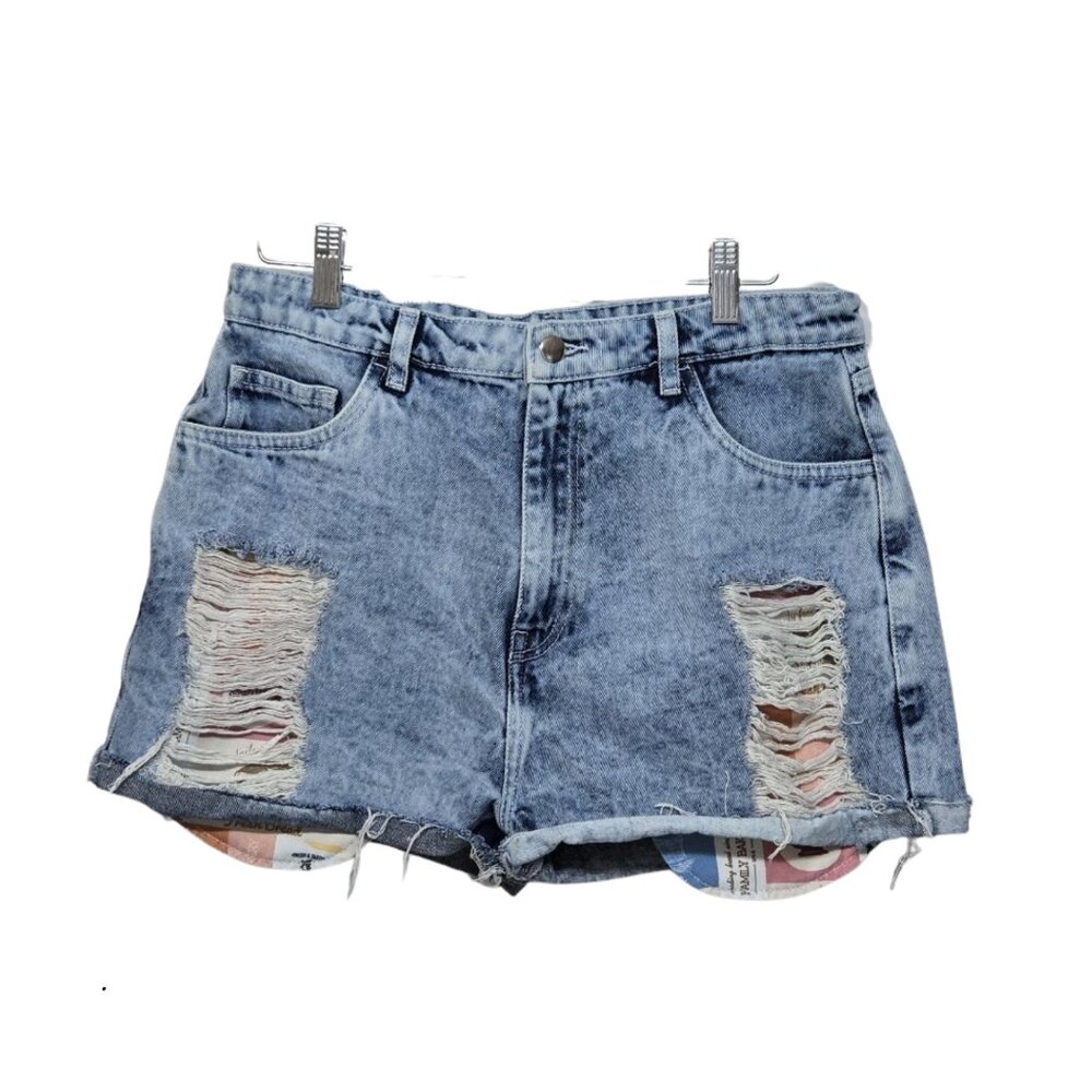 High Rise Distressed Denim Shorts Cutoff Frayed Hem Festival Summer Y2K